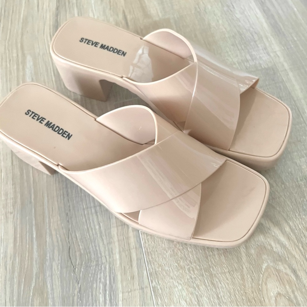 Steve Madden Platform Block Heel Jelly Slides Siz… - image 1